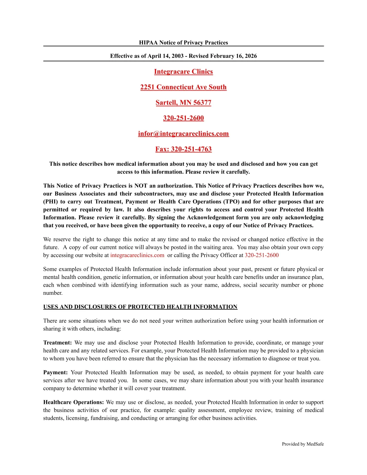 HIPAA notice of privacy policy