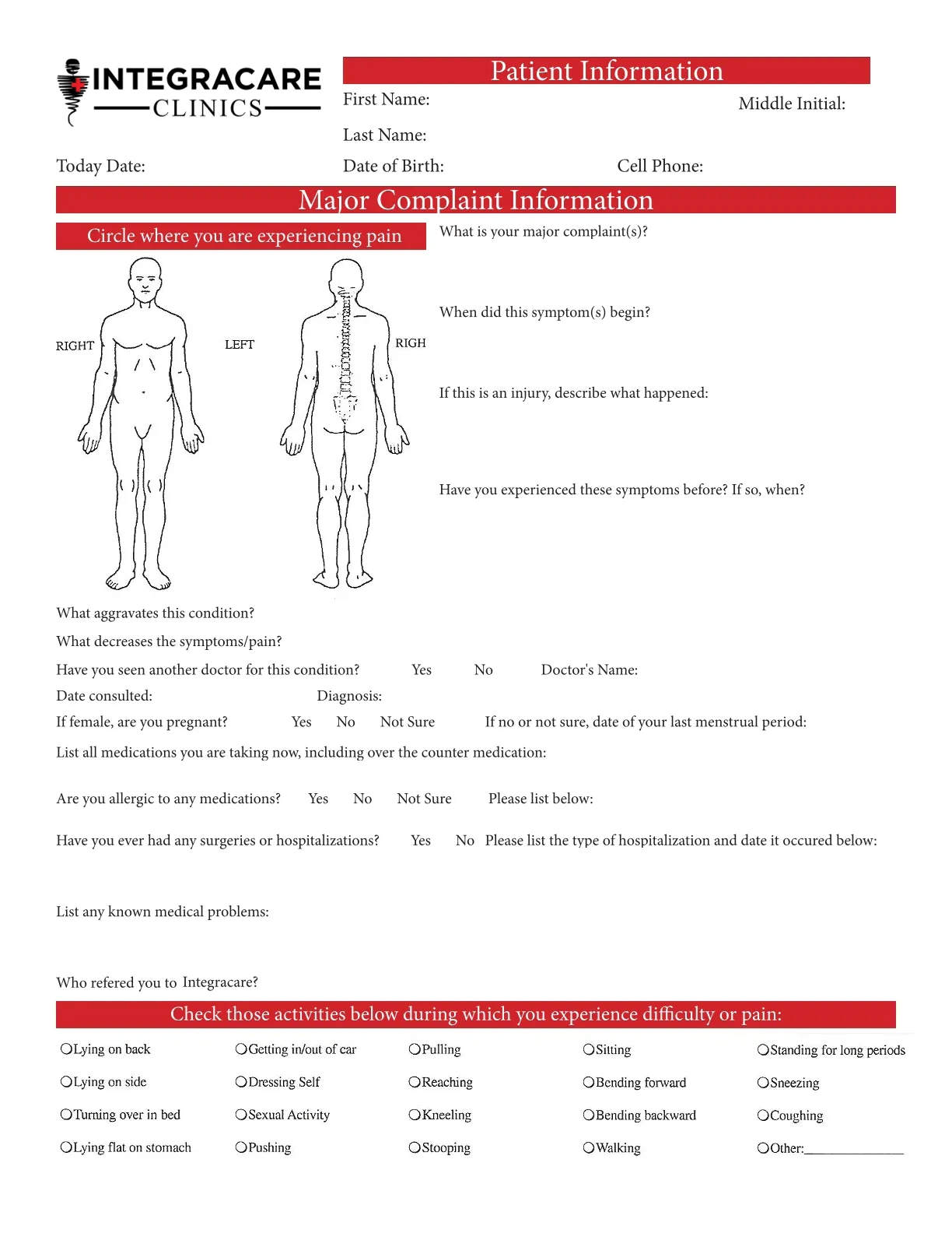 patient intake form