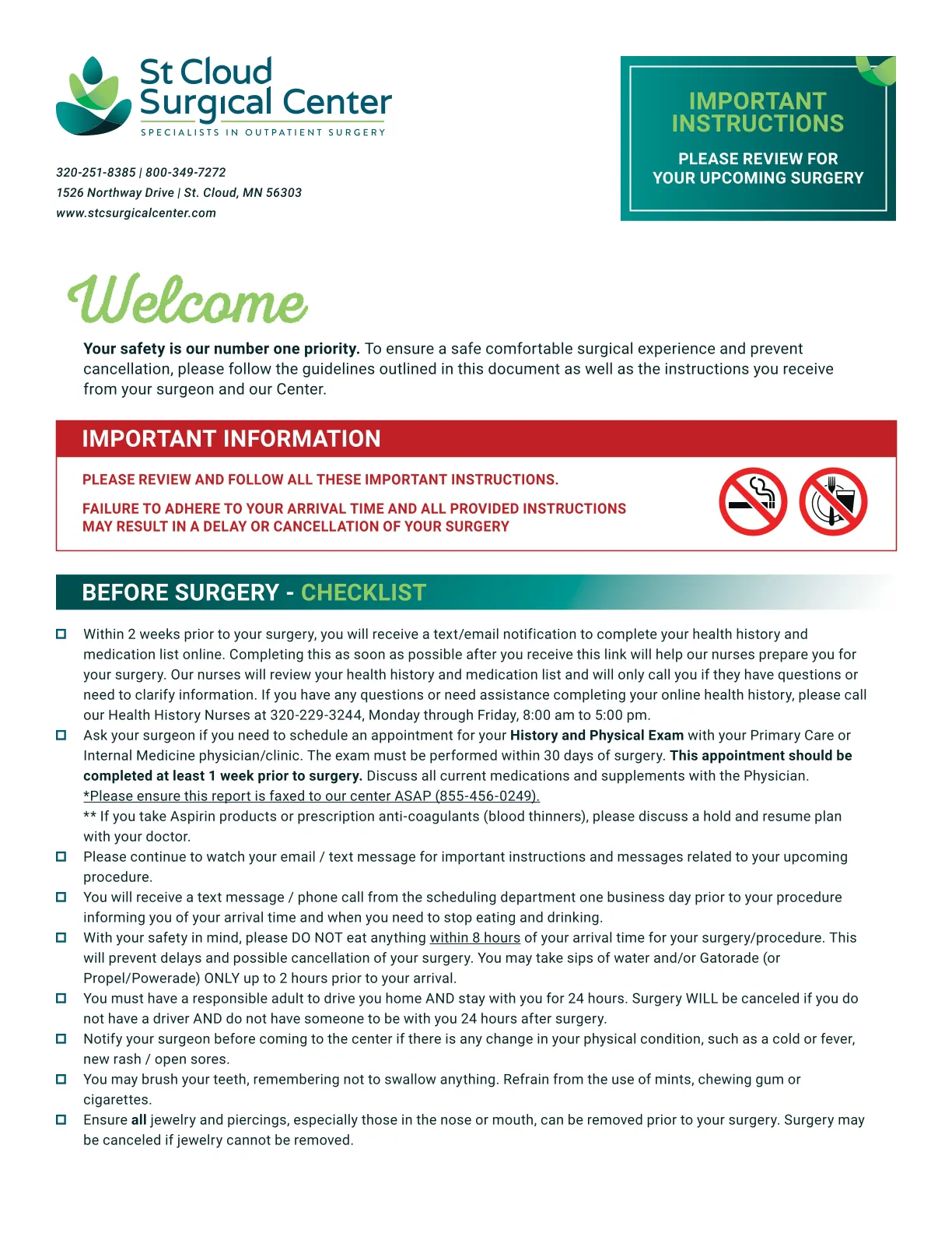 St Cloud Surgical Center Checklist